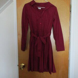 Free Assembly Women's Shirt Dress with Pleated Skirt Maroon Small Fall/Holiday